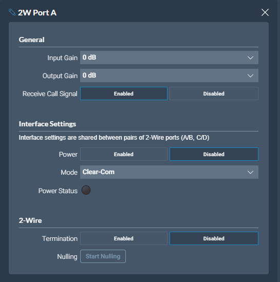 2-wire port settings