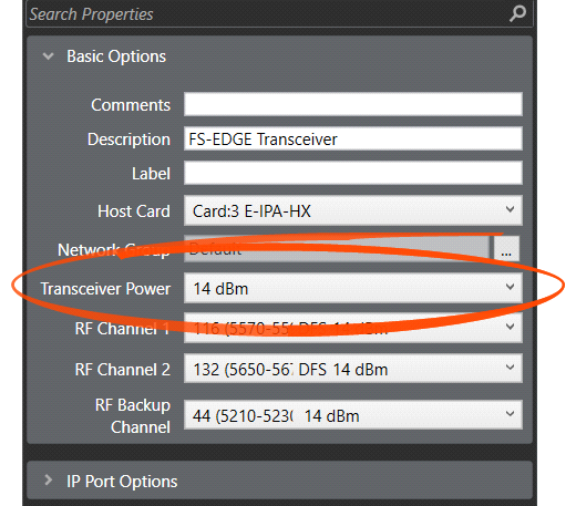 Transceiver power settings