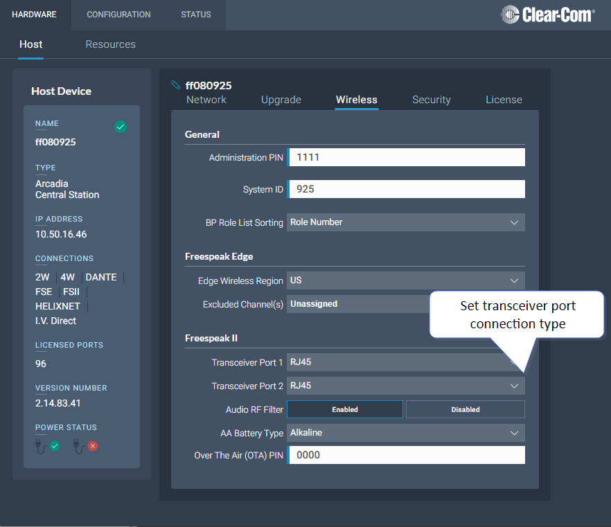 Set E1 transceiver port type