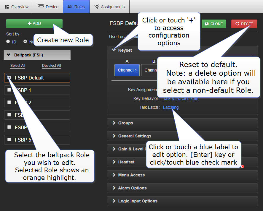 Roles page overview