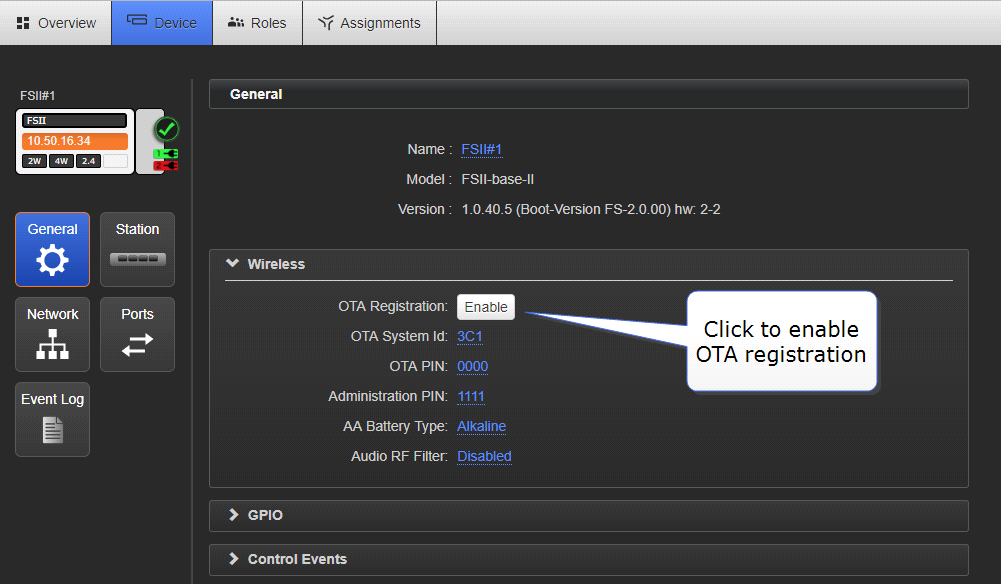 Start OTA registration in the CCM
