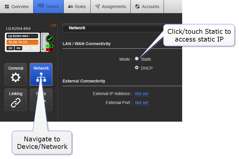 Static IP settings