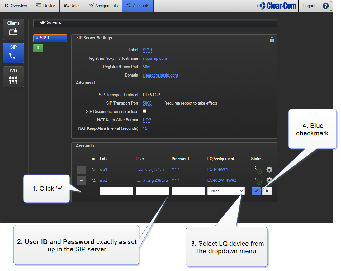 Register SIP clients