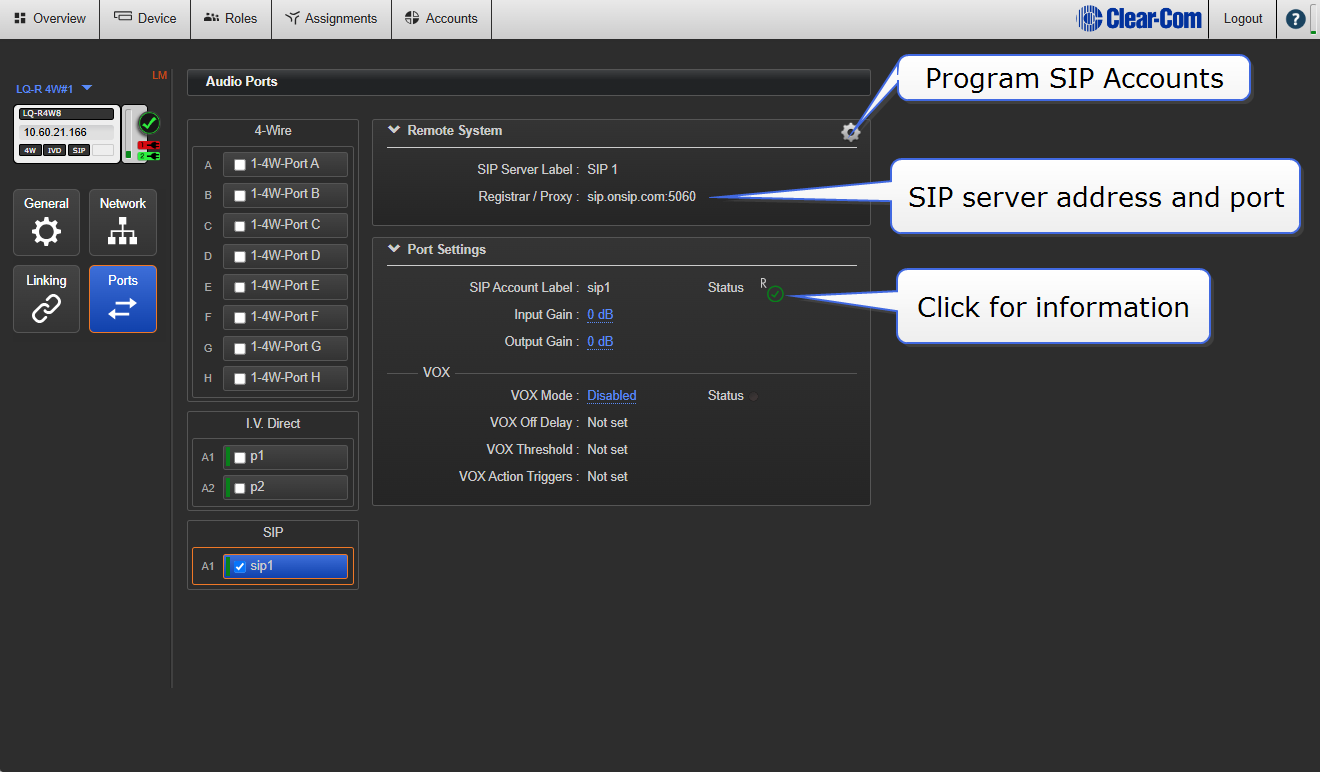 SIP port settings