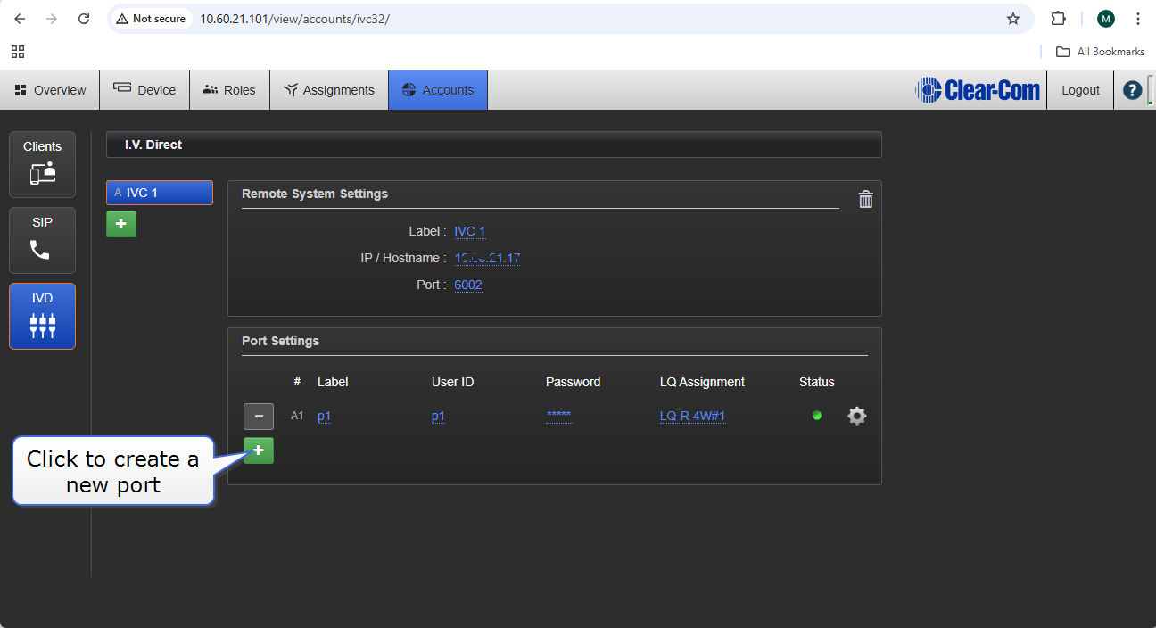 Create IVC-32 port slot