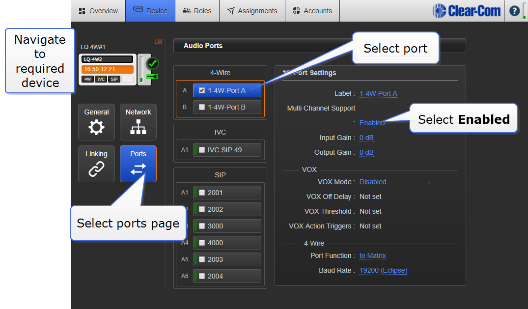 Enable multi-Channel ports