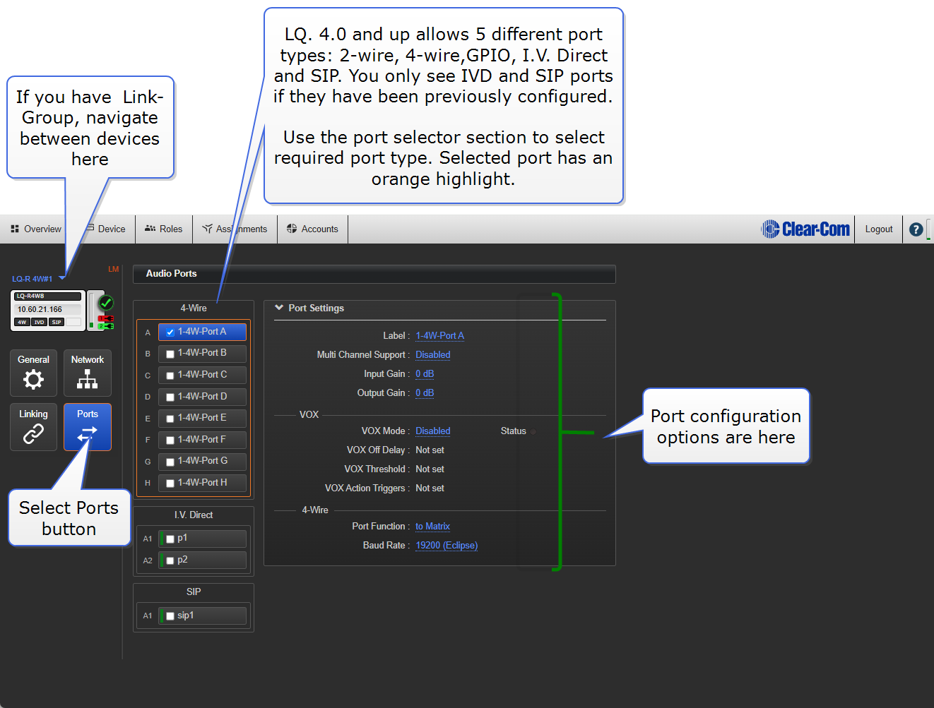 Select ports to program
