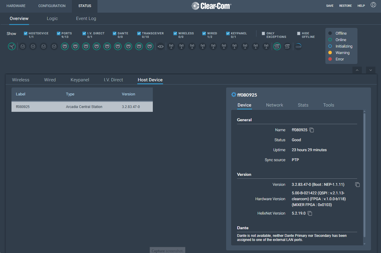 Overview status page