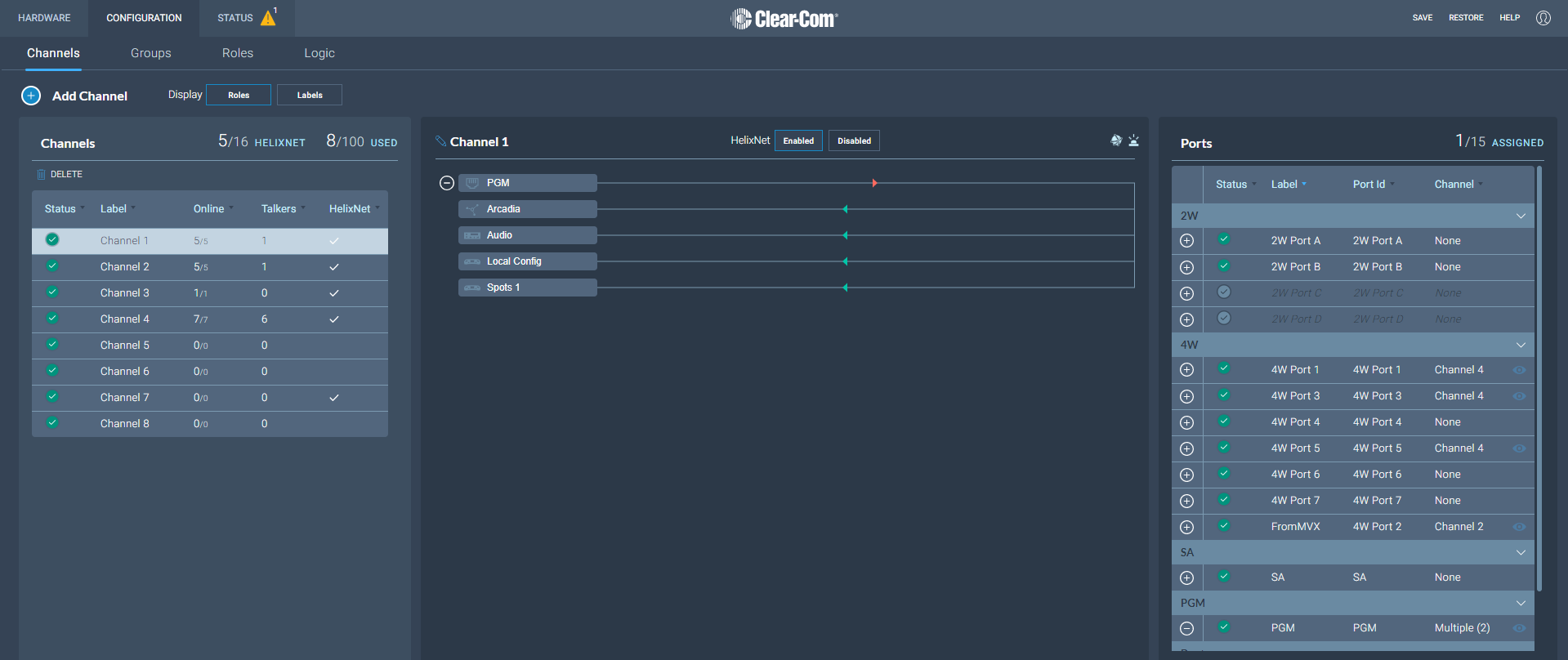 Channels page